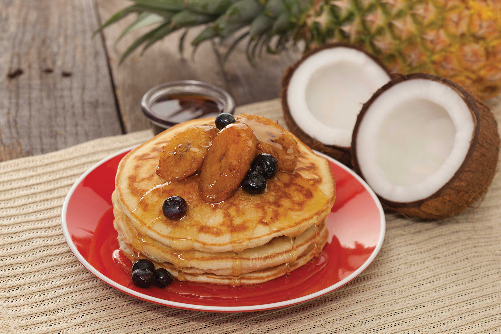 Breakfast Coconut Pancakes with Ripe Plantain Slices