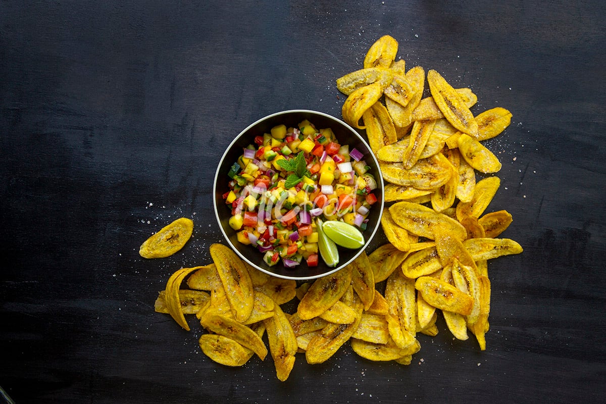 Plantain Chips Scattered Tropical Salsa