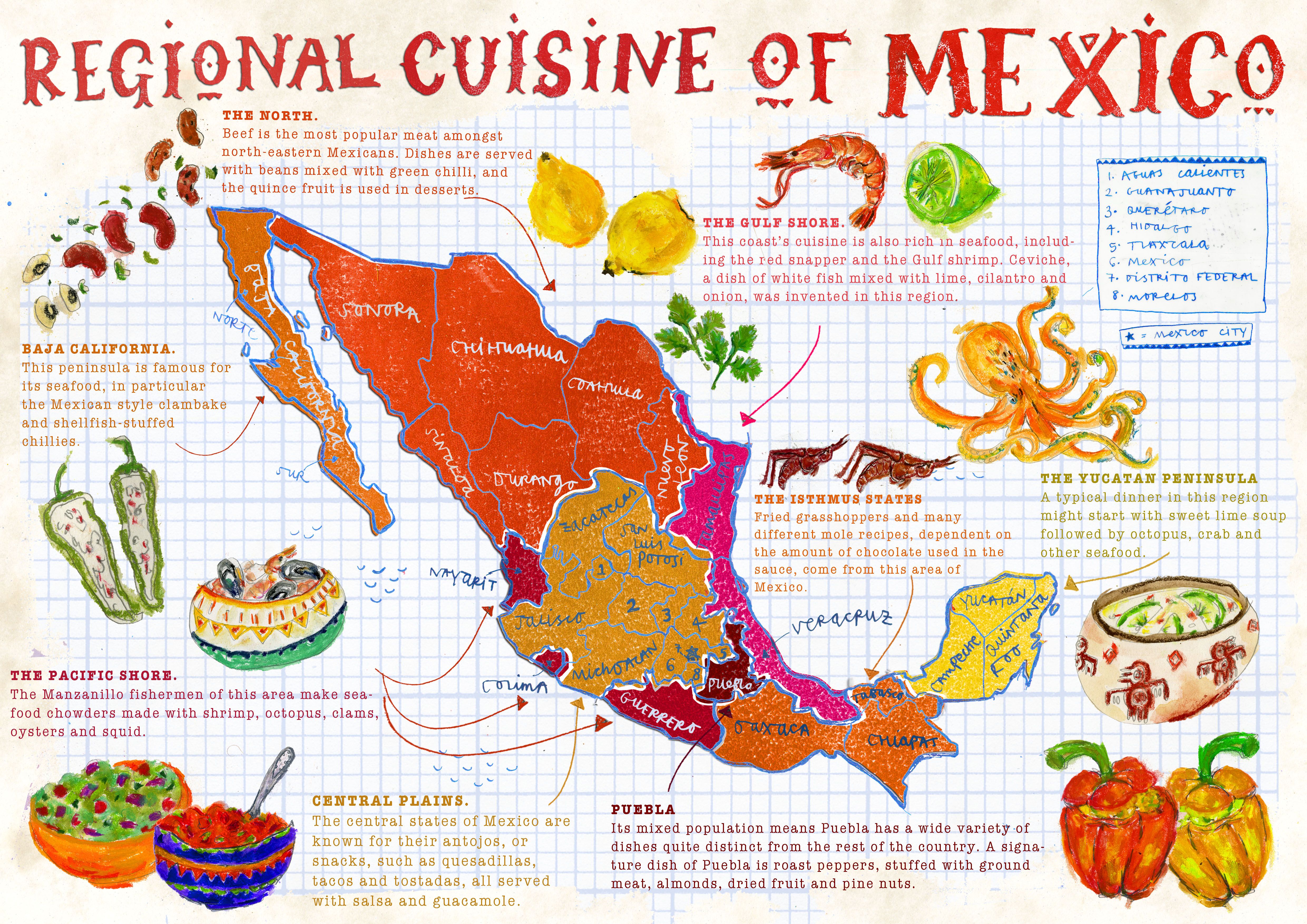 map of mexico showing the regional cuisine